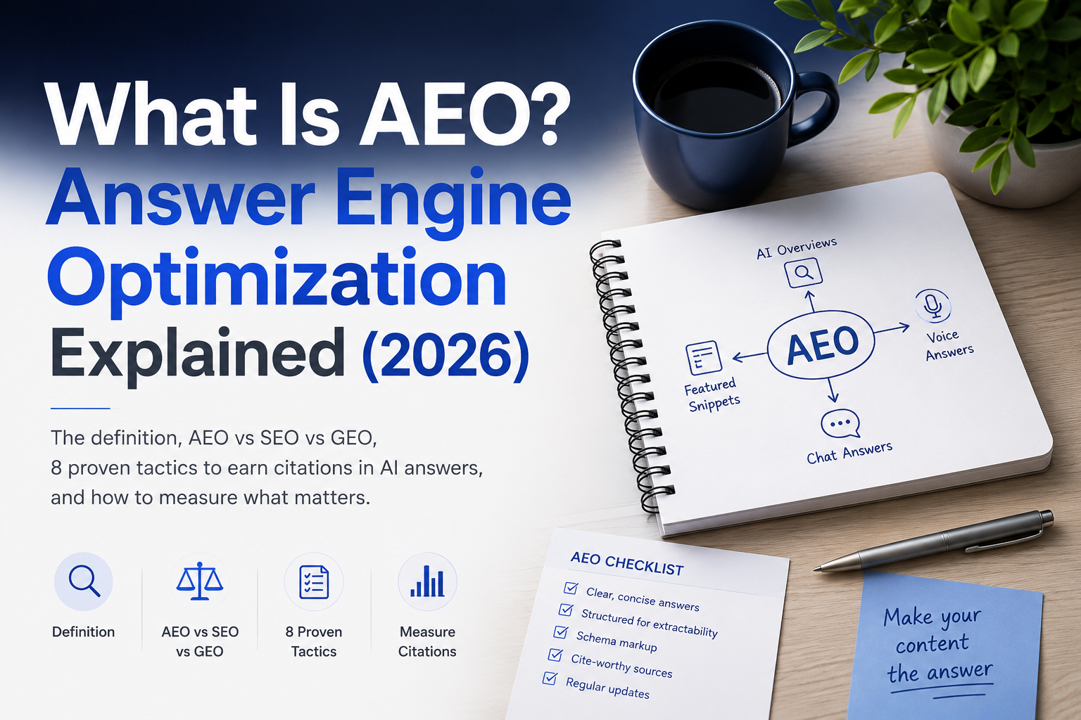 Answer engine optimization explained: web content structured so ChatGPT, Perplexity and Google AI Overviews cite it as the answer